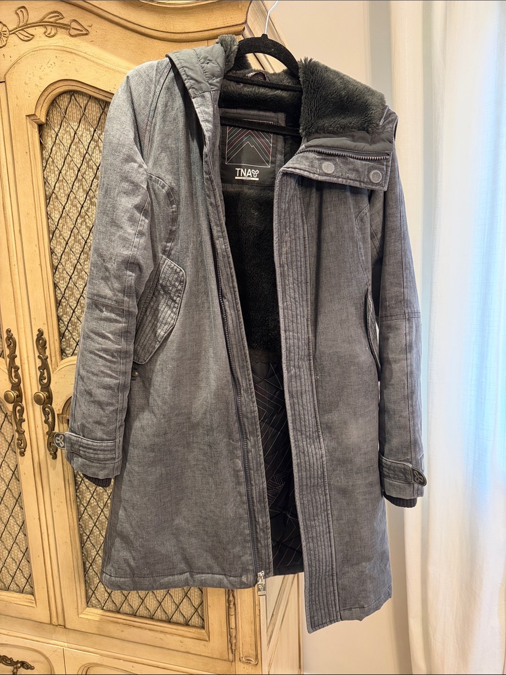 TNA Gray Hooded winter Coat with Fleece Lining